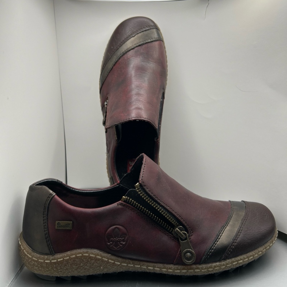Rieker Women's Maroon and Dark Brown Loafers with Zipper